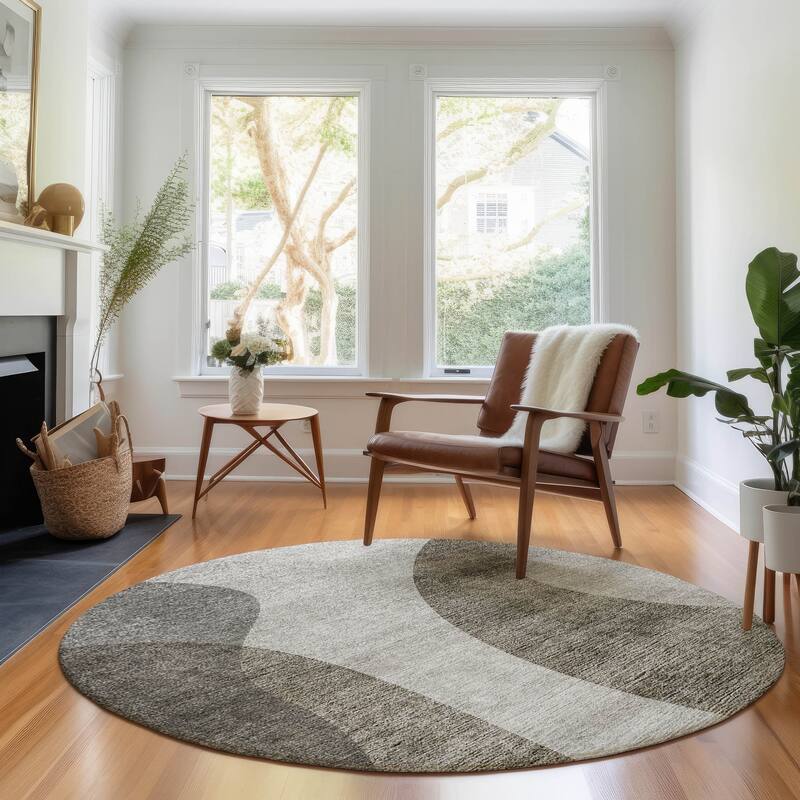 Premium Washable Super Soft Contemporary Vibes Mayfield Rug - Taupe - 8' x 8' - Round