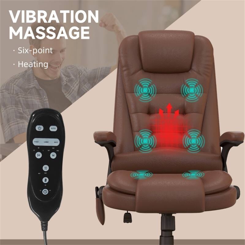 PU Leather Adjustable Seat Height Office Chair with Massage and Heating Function Swivel Base