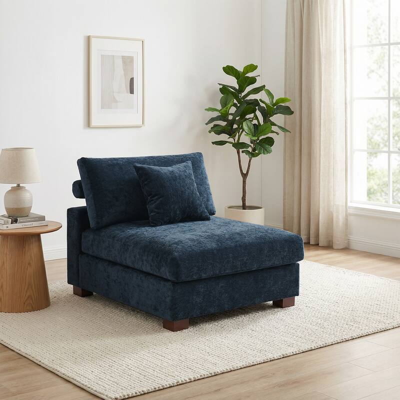 Chenille Upholstered Armless Accent Chair With Plush Cushion - ARMLESS CHAIR - Blue