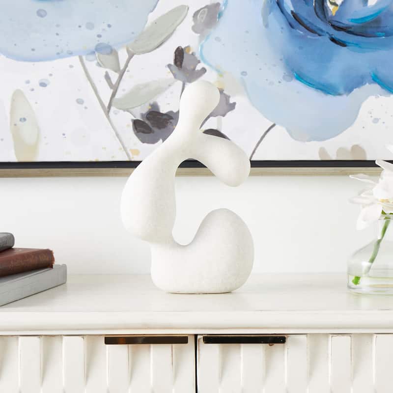 White Polystone Curved Shaped Abstract Sculpture with Speckled Texturing