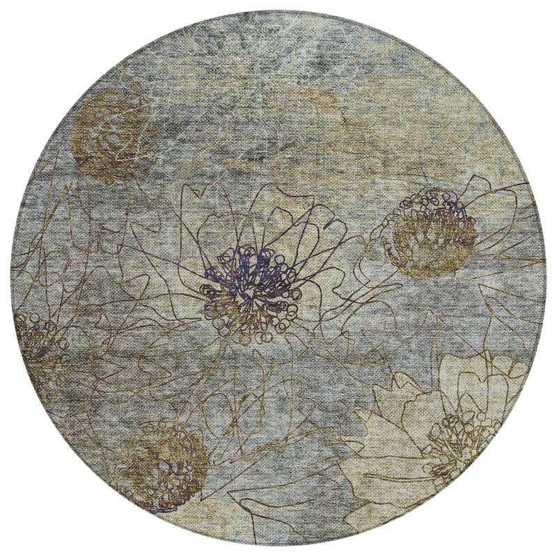 Machine Washable Indoor/ Outdoor Contemporary Floral Chantille Rug