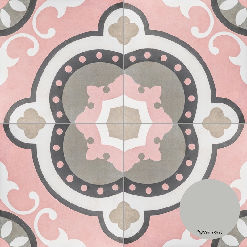 Art Deco 8x8 Rose Pink Matte Porcelain Encaustic Tile - Floor & Wall