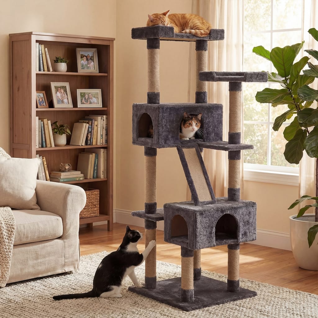 70-inch Large Cat Tree 5-Level Cat Tower with 2 Condos, Sisal Scratching Posts, Extended Perch & Plush Platforms for Play, Sleep