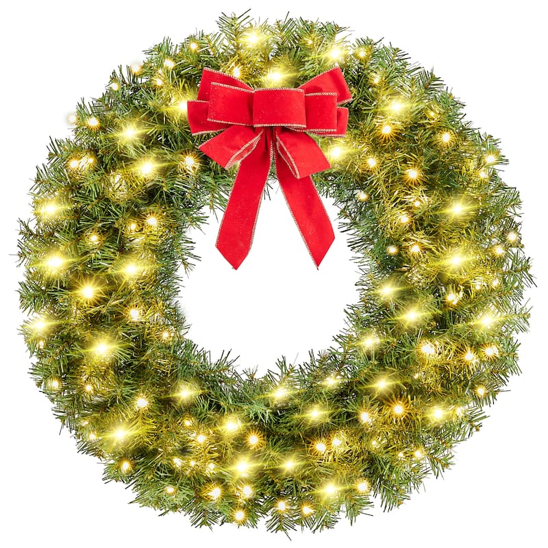 Yaheetech 30in Pre-lit Christmas Wreath Holiday Decoration with 110 LED Lights & 300 Tips - 2.5ft