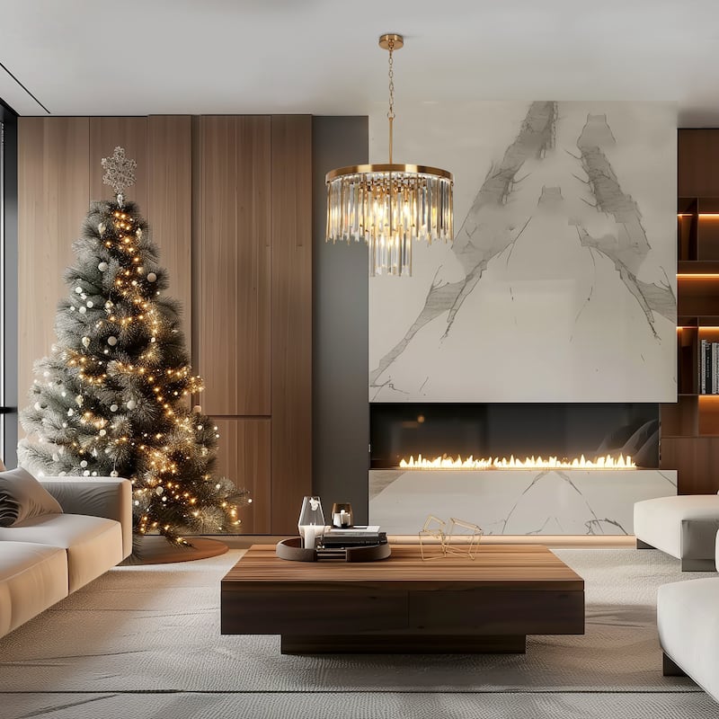 Modern Glam Gold 7-Light Crystal Drum Chandelier for Dining Living Room - 21.7" Dia. x 15.7" H