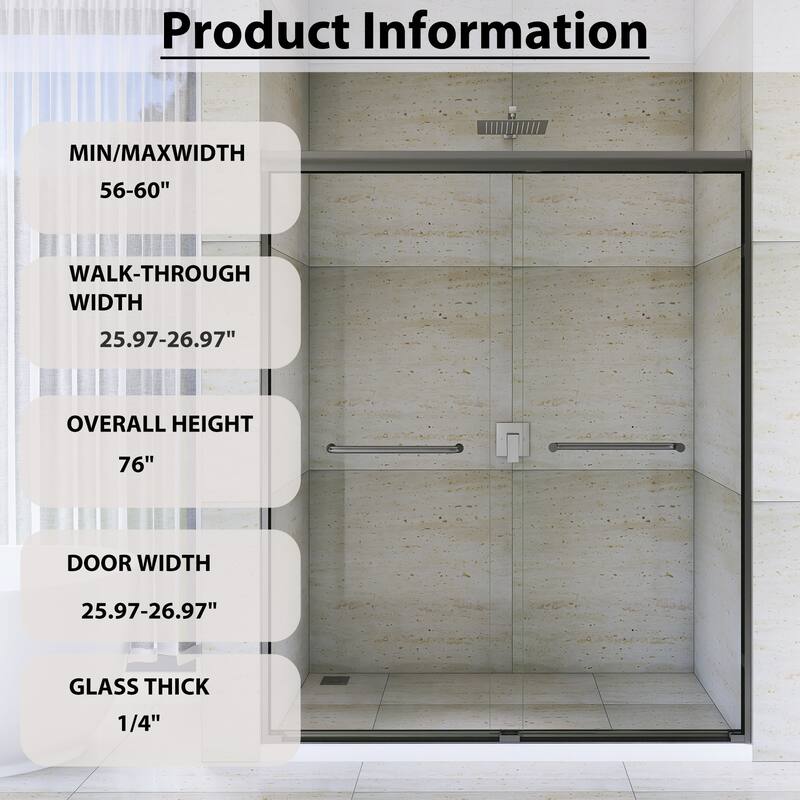Double Sliding Framed Shower Door in Matte Black Finish