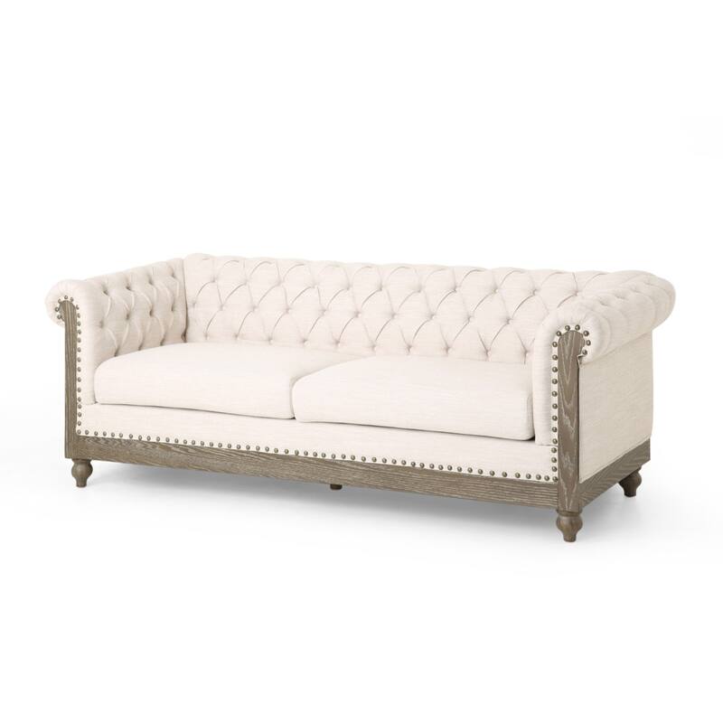 78.75" Retro Comfy 3-Seat Sofa with Rivet Detailing and Wooden Legs