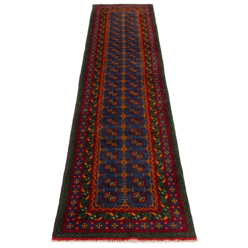 ECARPETGALLERY Hand-knotted Uzbek Kargahi Blue Wool Rug - 2'8 x 13'0
