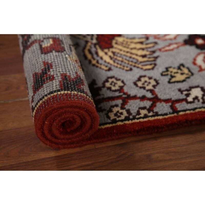Animals Design Gray Ziegler Indian Runner Rug Handmade Wool Carpet - 2'5"x 6'0"