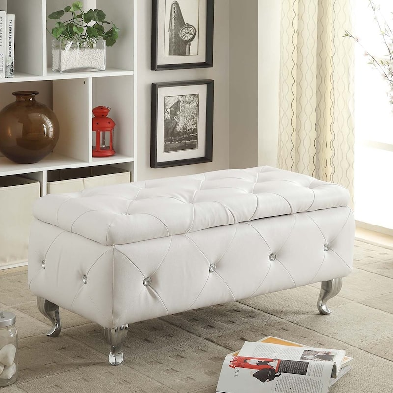 Upholstered Tufted Storage Bench - White