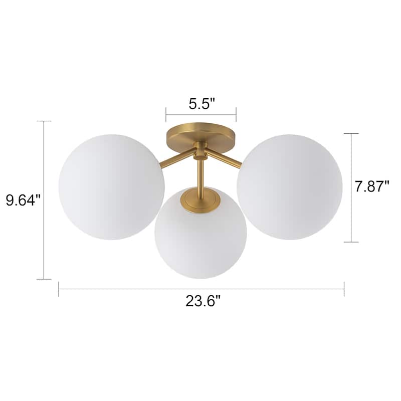 Modern 3-Light 18" W Semi Flush Mount With Opal Glass Shade