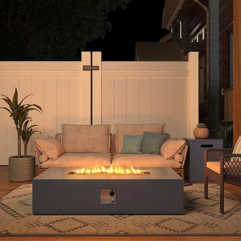 UPHA 56 Inch Outdoor 50,000 BTU Iron Propane Fire Pit Table with Tank Cover and Lid - 56.1 - Grey