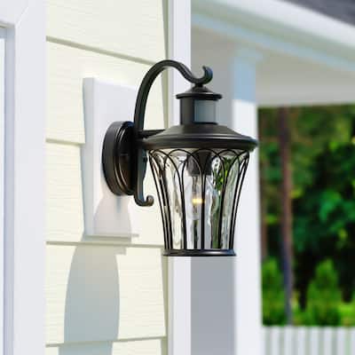 Abigail 7.5-in. W 1 Light Black Motion Sensor Dusk to Dawn Outdoor Wall Lantern with Clear Glass