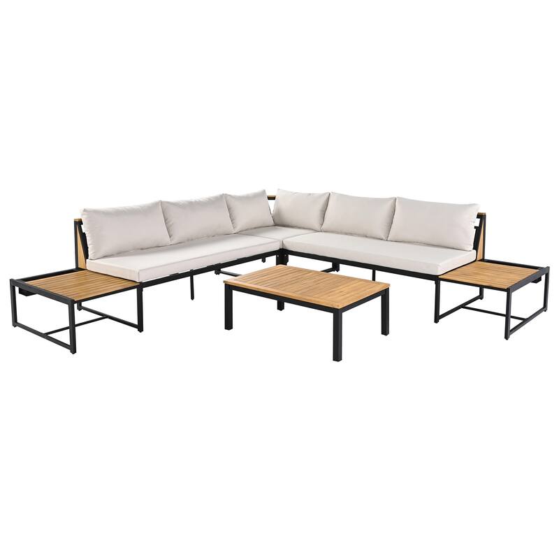 Furniture Set with Loveseats, 4 Pieces Outdoor Sofa Set with Waterproof Cushions, Patio Furniture with Durable Iron-Wood Design