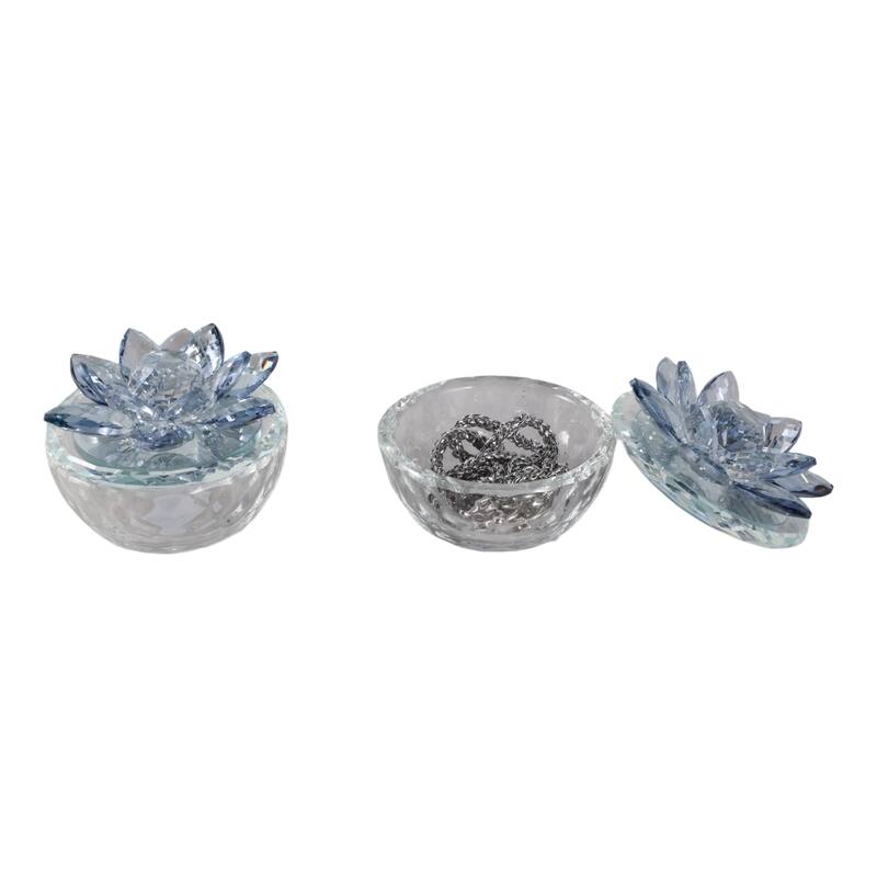 Glass Decorative Boxes Lotus Lids Textured Modern Style (Set of 2)