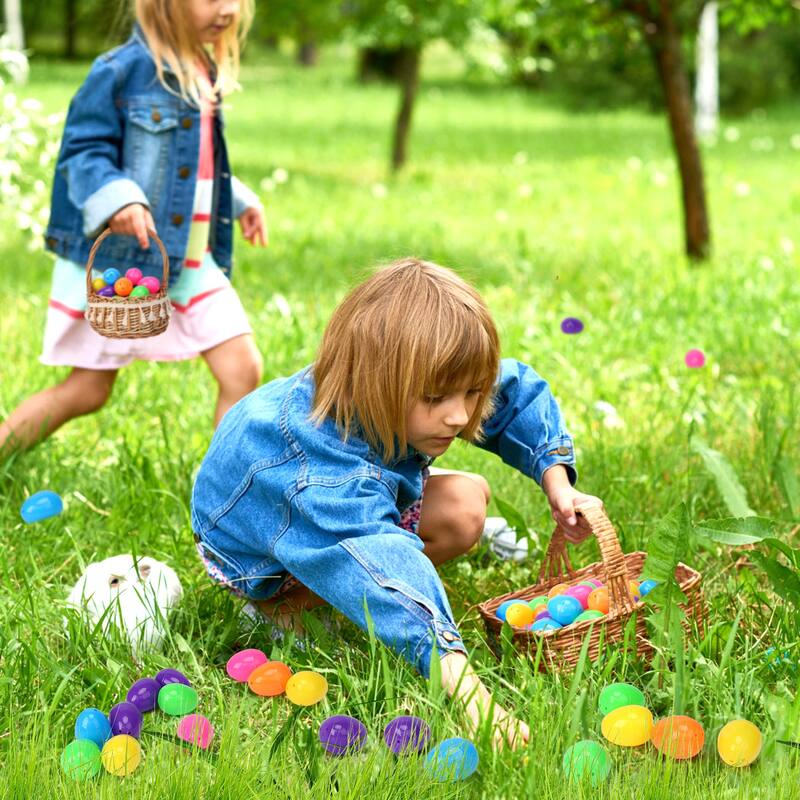 Easter Printed Plastic Eggs Basket Stuffer for Easter Egg Hunt Event, Party Favor Goodie Bags, Scene and Decoration