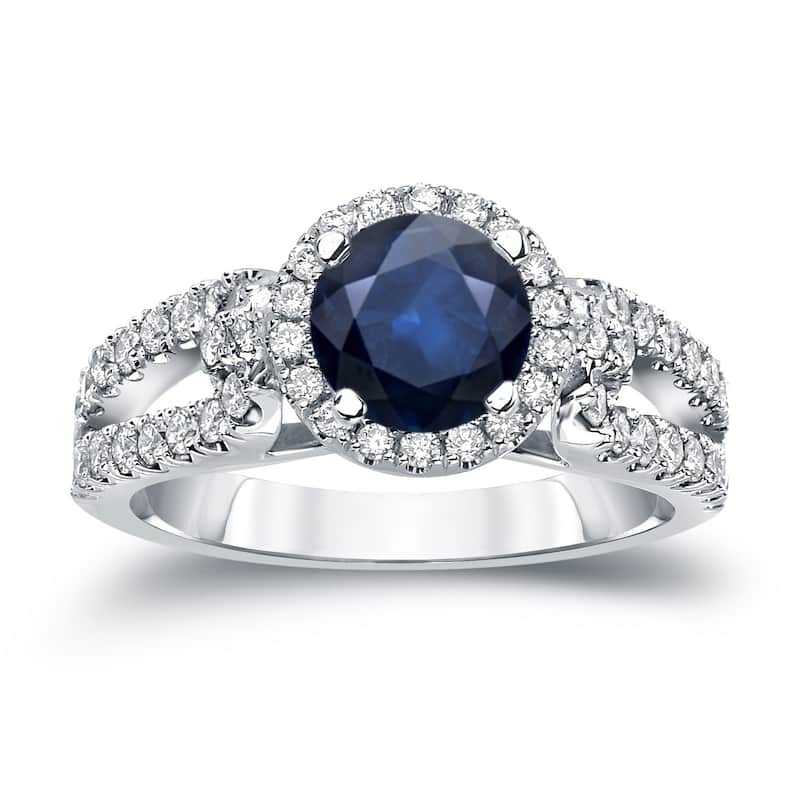 Auriya 14k Gold 1/2ct Modern Sapphire and Diamond Halo Engagement Ring 1/2ctw