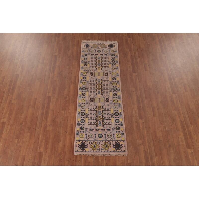 Tribal Geometric Khotan Runner Rug Hand-Knotted Wool Carpet - 2'7"x 8'0"