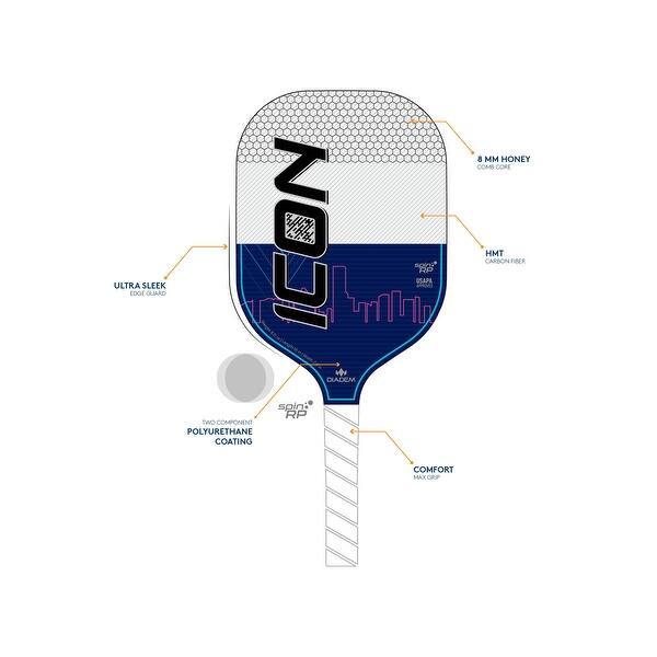 Icon Pickleball Paddle Midweight Carbon Fiber 8 oz Blue Miami Vice
