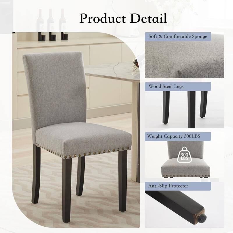 Dining Chairs Set of 2 Upholstered Fabric Kitchen Chairs with Nailhead Trim（Option）