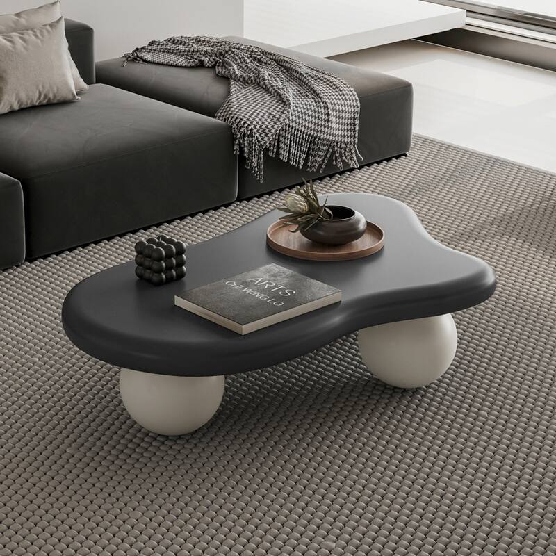 Cloud Shaped Coffee Table with 3 Ball Legs - Black Top White Leg - 40"