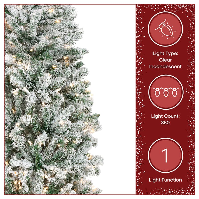 National Tree Company 7.5 ft. Acacia Pencil Slim Flocked Tree with Clear Lights - 7.5 Foot