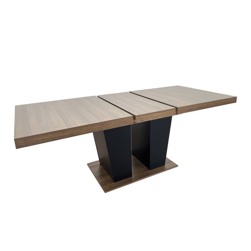 Extendable Dining Room Table, Wooden Kitchen Table with Double Pedestal Base, Large Meeting Table Home Office Table