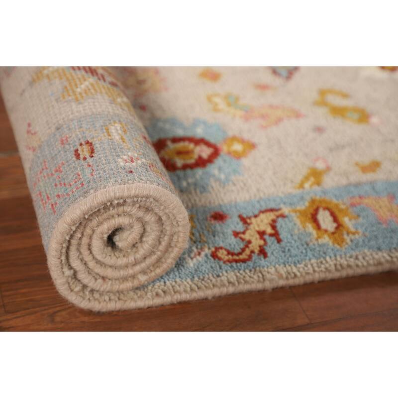 Floral Oushak Indian Foyer Rug Hand-Knotted Wool Carpet - 2'6"x 5'9"