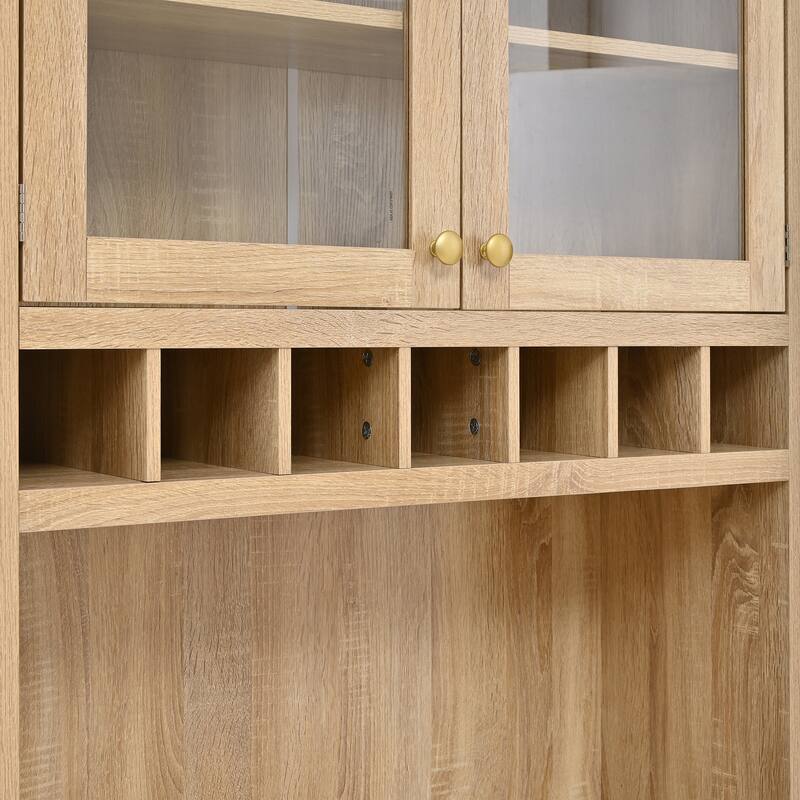 Farmhouse 35" Freestanding Buffet with Hutch, Tall Kitchen Pantry Cabinet with Wine Rack, Drawer, and Adjustable Shelves