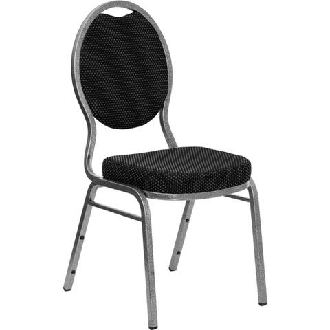 Offex Teardrop Back Stacking Banquet Chair with Black Patterned Fabric and 2.5'' Thick Seat - Silver Vein Frame - Not Available