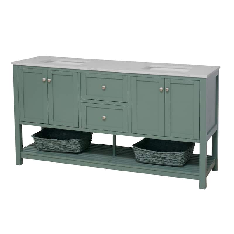 KitchenBathCollection Lakeshore 72" Double Bathroom Vanity with Engineered Carrara Top
