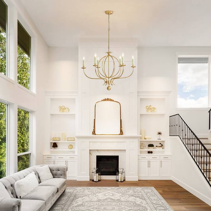 6-Light Mid-Century Modern Linear Sputnik Gold Leaf Chandelier for Living/Dining Room - 33.4 in. W x 37.8 in. H