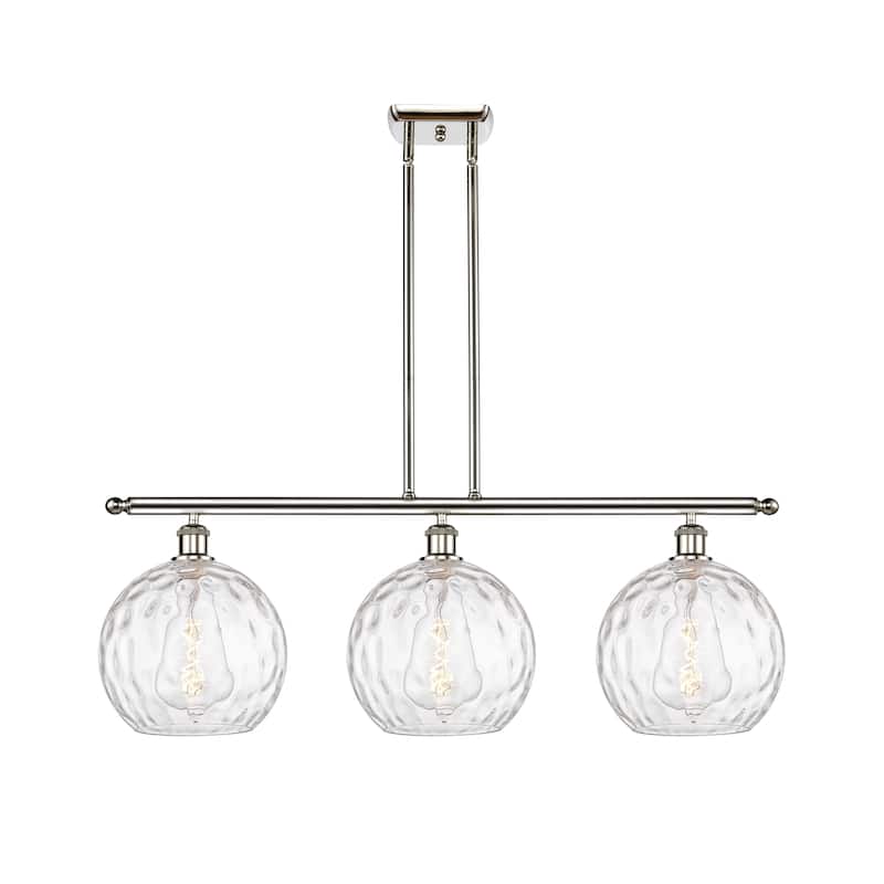 Innovations Lighting Athens Water Glass 3 Light 37" Stem Hung Island Light - Polished Nickel