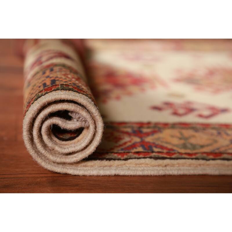 Traditional Kazak Oriental Foyer Rug Hand-Knotted Wool Carpet - 2'0"x 3'0" - 2'0"x 3'0" - Ivory/Beige