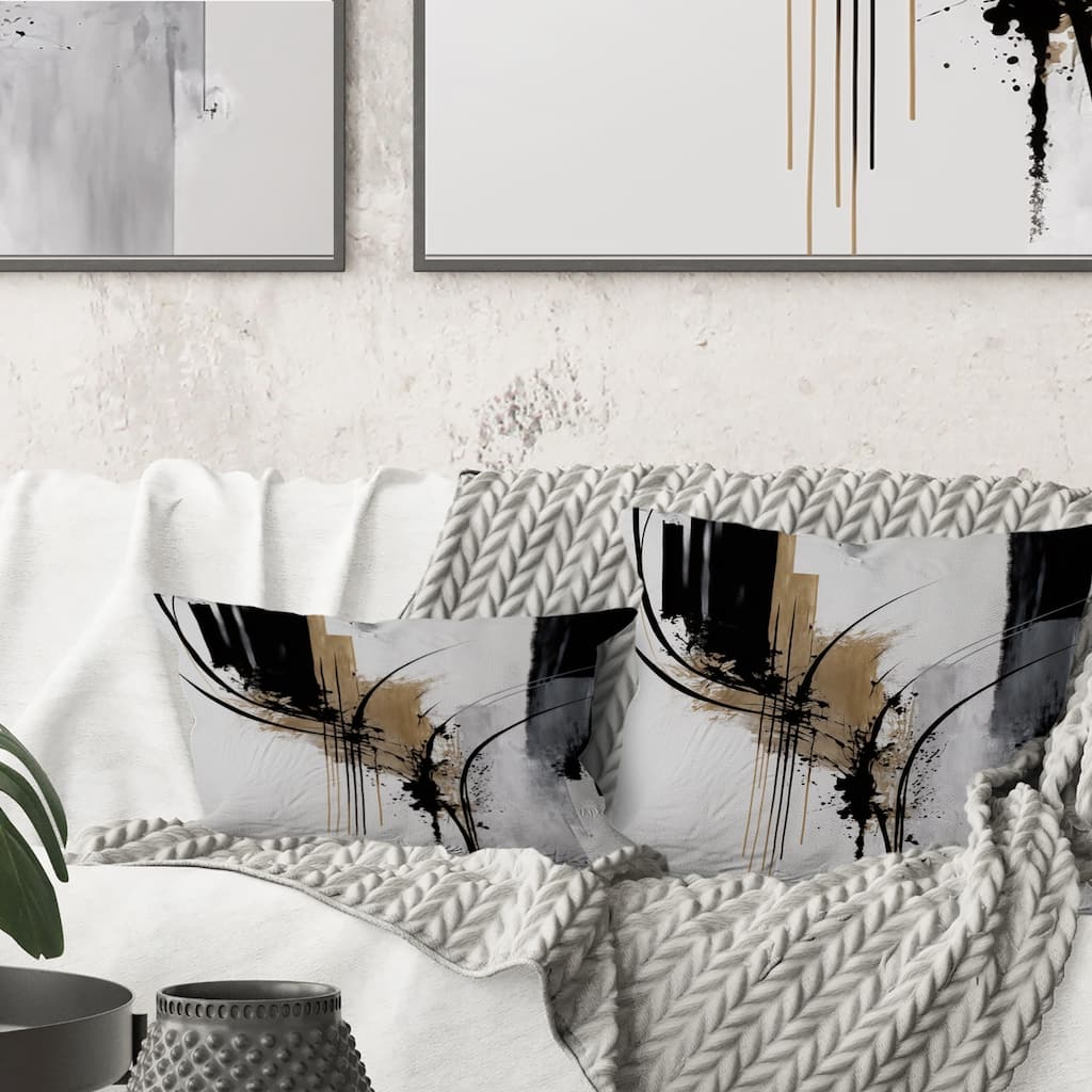 Designart "Black, White And Gold Expression II" Modern & Contemporary Printed Throw Pillow