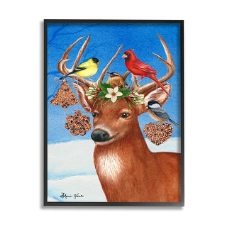 Stupell Winter Reindeer Antler Ornaments With Birds Framed Wall Art 