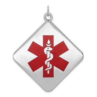 Diamond2Deal 925 Sterling Silver Rhodium Plated Medical Jewelry Pendant (L- 40.1 mm, W- 35 mm)