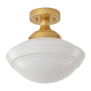 Modern Gold Flush Mount Ceiling Light with White Glass Shade Iron Fixture for Bathroom Bedroom Hallway