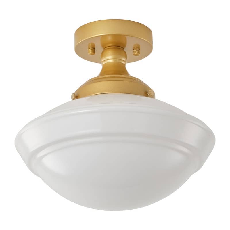 Modern Gold Flush Mount Ceiling Light with White Glass Shade Iron Fixture for Bathroom Bedroom Hallway