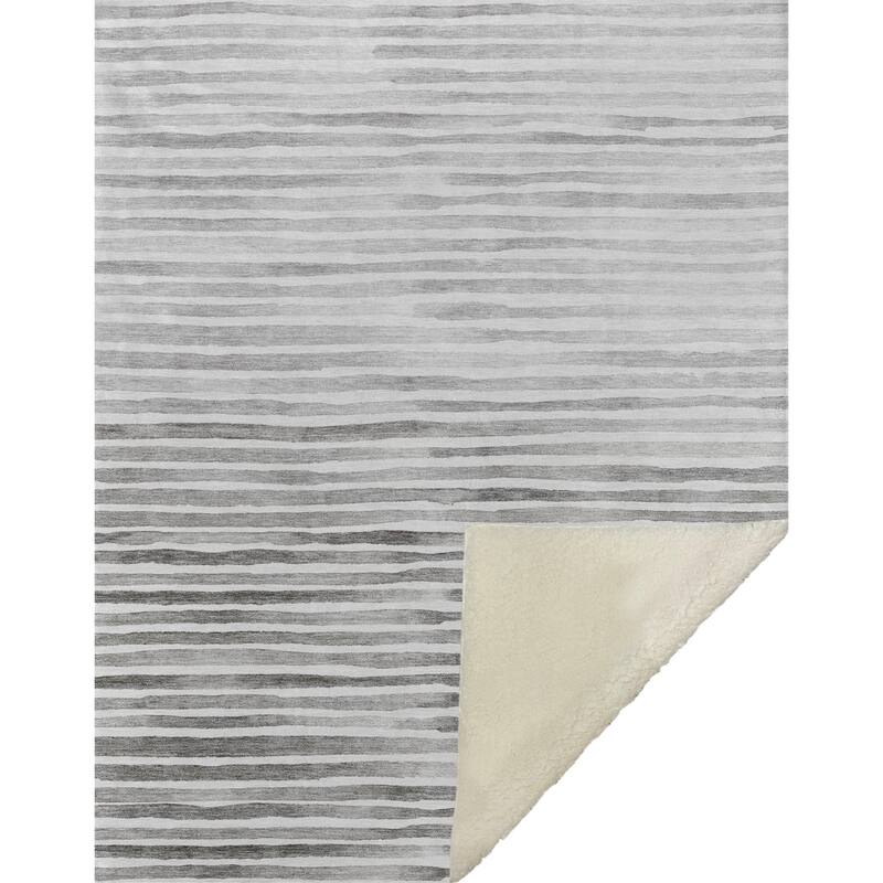 Premium Machine Washable ASB187 Ombre Stripes Sherpa Throw Blanket