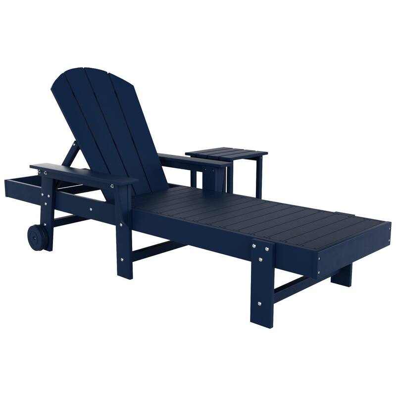 Polytrends Laguna Hdpe All Weather Outdoor Patio Pool Reclining Chaise Lounge With Side Table (2-Piece Set)