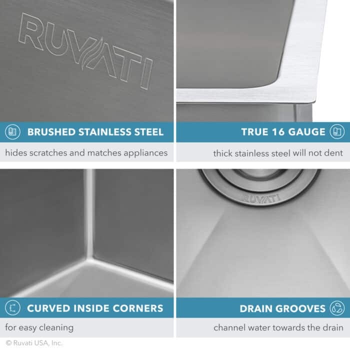 Ruvati 30-inch Undermount 16 Gauge Tight Radius Kitchen Sink Stainless Steel Single Bowl - RVH7300 - 30" x 18"
