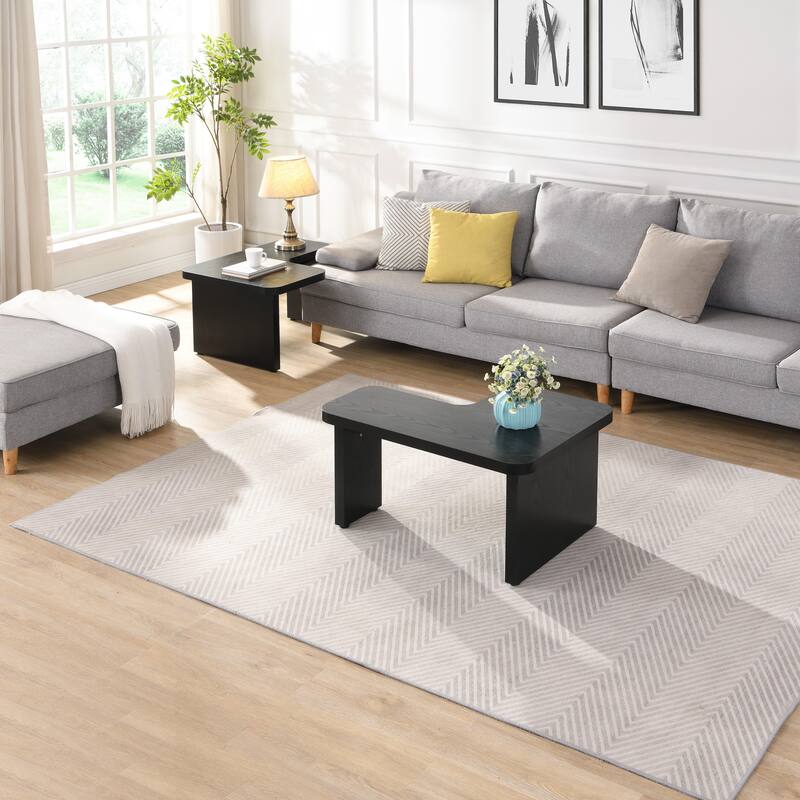 GDFStudio - Carter L-Shaped Farmhouse Coffee Table with Detachable Design