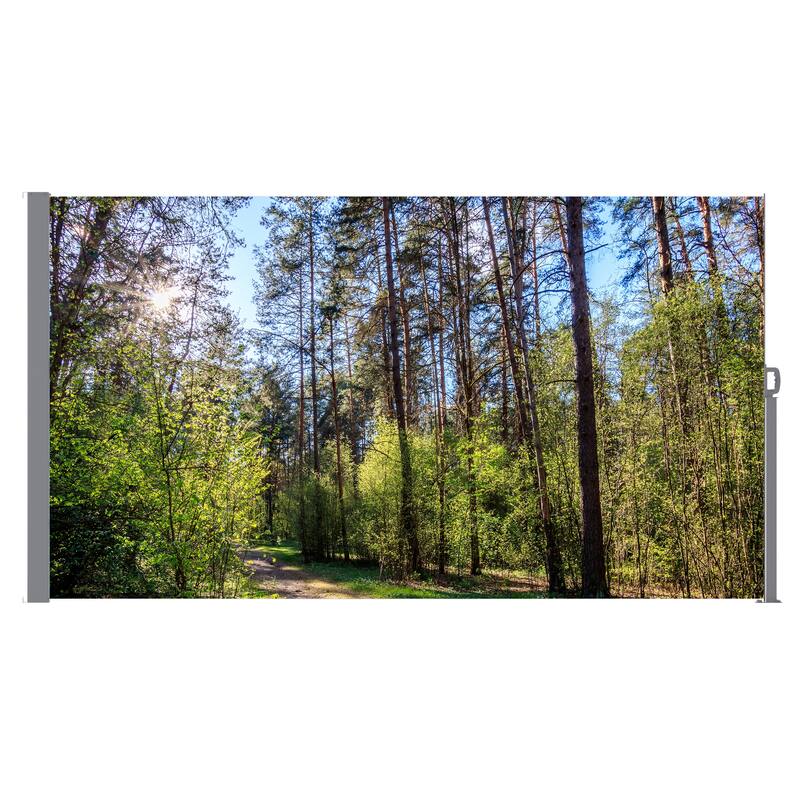 71"x138" Patio Retractable Side Awning Screen, semi-transparent with UV printing, ideal for blocking dust,sunshine and wind