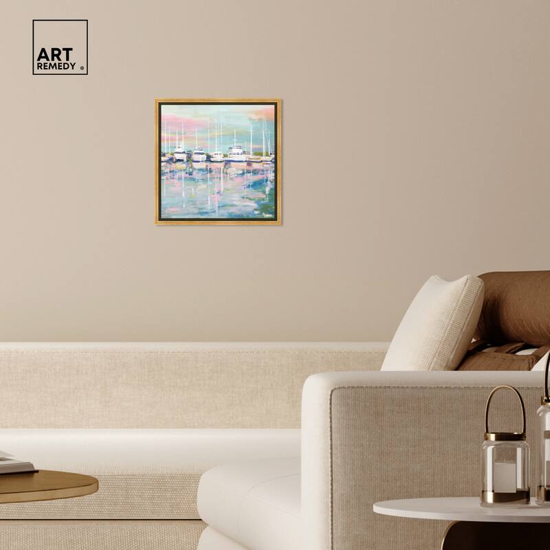 Art Remedy Coastal Dock Framed Sailing 1 Piece Canvas Wall Art