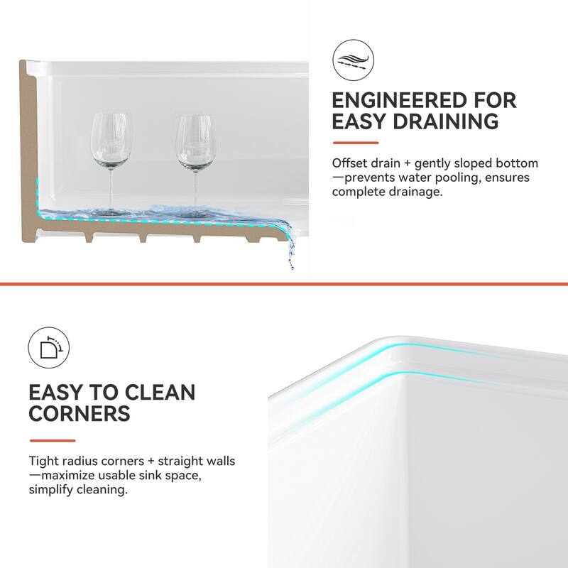 HOROW 33in. Farmhouse/Apron-Front Single Bowl White Fireclay Workstation Kitchen Sink w/Cutting Board,Bottom Grid and Strainer