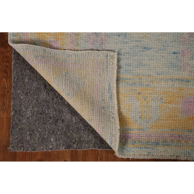 Blue Oushak Turkish Runner Rug Handmade Vegetable Dye Wool Carpet - 3'0"x 14'1"