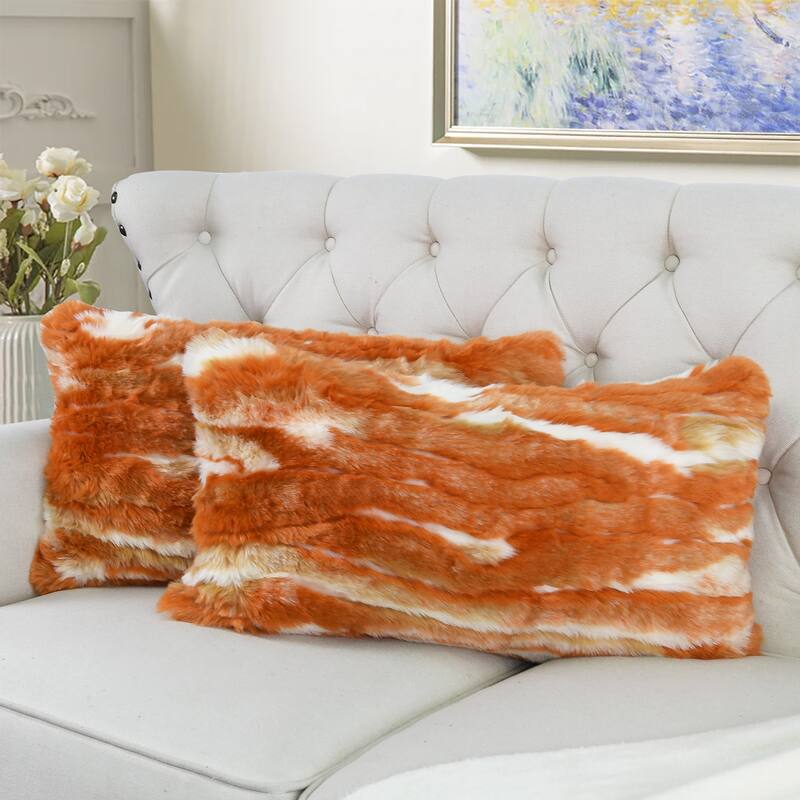 Jacquard FauxFur 2 Piece Set Pillow Shell - 14''x26'' - Burnt Orange