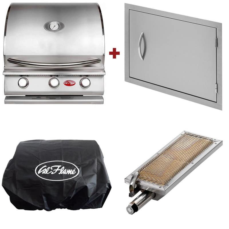 G3 24 in. 3-Burner Built-In LP Grill in Stainless Steel with 27 in. Door, Sear Burner and Cover - Silver
