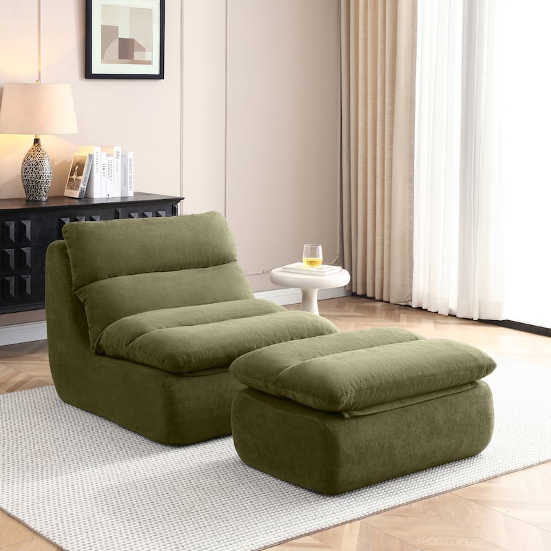 32"Bean Bag Chair with Ottoman, Big Chaise Lounge Chairs for Adults,Tufted Upholstered Lazy Sofa